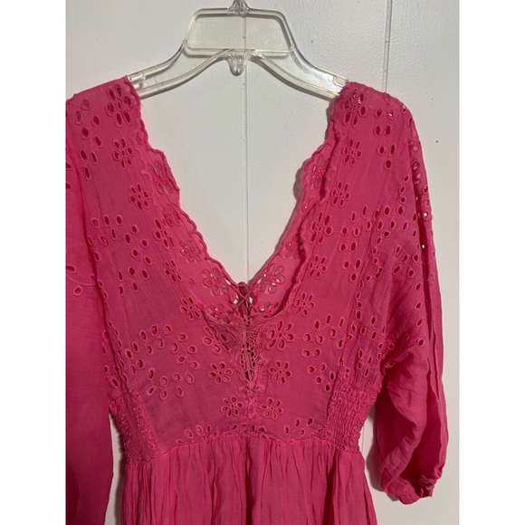 Women's Free People Bubblegum Pink Lottie Eyelet Mini Dress size M - Picture 9 of 10